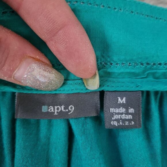 Apt. 9 Square Neck Glitter Sleeve Empire Waist Top Green Women's Size Medium - Picture 6 of 11